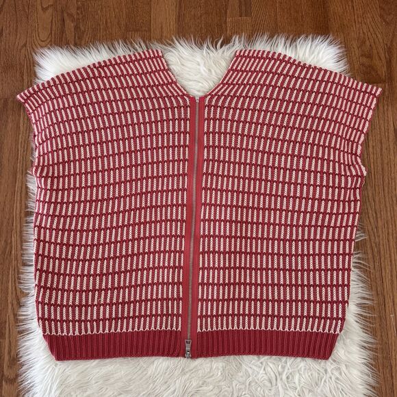 Free People Oversized Sweater Womens XS Red White Knit Zipper Boho Preppy Poncho - Picture 3 of 11